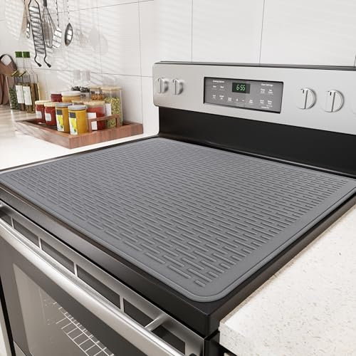 Silicone Hob Cover Mats for Electric Stoves,76x53cm Induction Hob Protector for Ceramic Hob,XL Heat Resistant Glass Cooktop Cover Grey