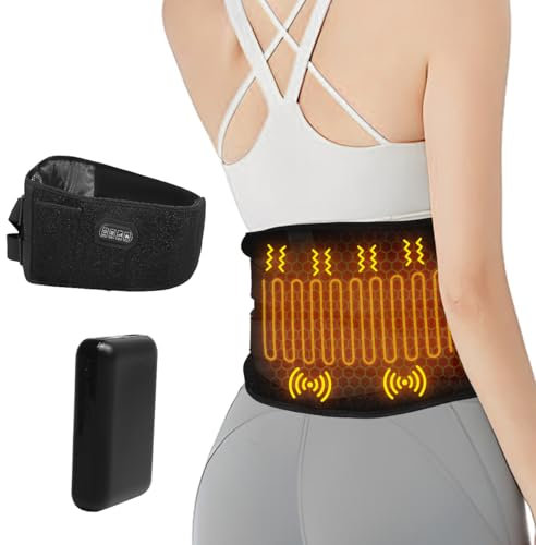 Cinturón térmico de masaje para el dolor de espalda con batería de 10000 mAh, correa ajustable de 150 cm, vibración, 3 modos y 3 intensidades, temporizador
