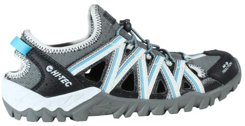 HI-TEC - Sandalias Deportivas Mujer Verano PAMPA | Sandalias Trekking Mujer, Senderismo, Punta Cerrada | Ligeras, Cómodas, Ideales para Exterior, Montaña, Playa | Grey/Black/Aquarius, 37