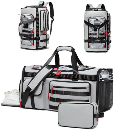 Sportbeutel für Herren/Damen, 45 l, großer Reise-Rucksack, Wochenend-Sportrucksack mit Schuhen und Laptopfach, Workout-Tragetasche, GRAU, 45L