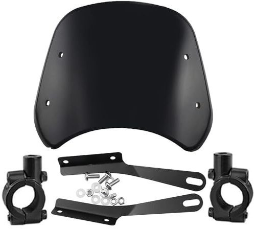 Motorrad Scheinwerfer Windschild Windschutzscheibe Für 5-7 Zoll runde Motorräder Windabweiser,Retro Motorrad Windschild Spoiler Scheinwerfer Verkleidu Universal, Schwarz Windschutzscheibe
