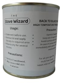 The Stove Wizard Back to Black Fireback Coal Paint 250ml Matt Black 800°C High Temperature Coating for Gas Fires Open Coal Fireplaces Ceramic Firebacks Fire Beds Interior Restoration Brush-On