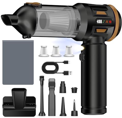 Handstaubsauger, 26000 Pa 4-In-1 Mini Staubsauger Akku Kabellos mit Digitalanzeige 1-Knopf-Selbstentleerung Autostaubsauger 6000mAh 3 Gang Einstellung für Auto, Bürotisch, Tierhaar, Sofa (Schwarz)