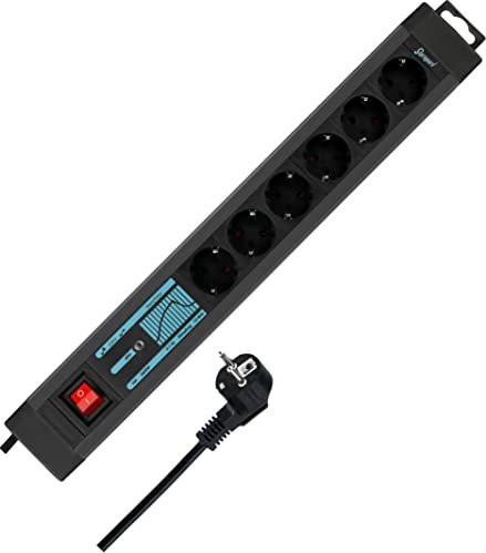 REV SupraGuard Mehrfachsteckdose, 6fach Steckdosenleiste, Netzfilter, Überspannungsschutz, Länge 3m, schwarz