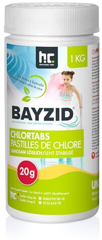 Höfer Chemie 1 x 1 kg Pastilles de Chlore Lent (20 g) pour Piscine - Chloration Permanente de la Piscine - Hautement Efficace Contre Les Bactéries