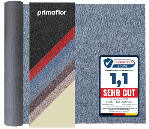 Primaflor Schmutzfangläufer Picollo | 100 x 250 cm | Grau-Blau | Meterware | Robuste Sauberlaufmatte aus 100 % Polypropylen mit Gelrücken, 8 mm hoch, zuschneidbar und bis 30 m Länge erhältlich