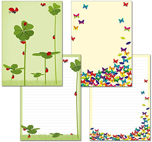 2 Stück - Schreibblock 1x Schmetterlinge 1x Glücksklee mit Marienkäfern je 25 Blatt Format DIN A4 mit Deckblatt 7210+7200