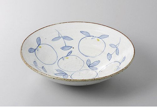 Large Bowl, Planting Bowl, Round 8 Flat Bowl with Powder Dyed [9.3 x 2.6 inches (23.5 x 6.5 cm)], Earth, Restaurant, Ryokan, Japanese Tableware, Restaurant, Commercial Use