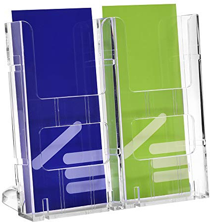 Tischprospekthalter DIN Lang (99x210mm) Hoch / 2 Fächer/transparent | Für Flyer und Prospekte in 99x210 mm, 23mm Fülltiefe je Fach, freistehend, transparent