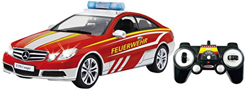 JAMARA 405129 Mercedes E350 Coupe 1: 16 Feuerwehr Weiß/Rot 2, 4G-Deutsche Sirene, Blaulicht, Alarmanlage, Startton, Beschleunigungston, Bremston, Hupe, Zusperrton, Blinker, 5-10km/H