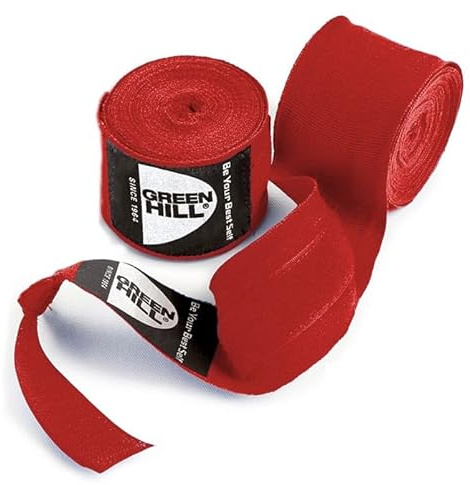 GREEN HILL Fasce BENDAGGI Bende Boxe Kick Boxing Nero Rosso Blu Elasticizzate (4.5 Metri, Rosso)