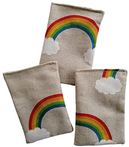 schraegdesign 3er Set Kissen Regenbogen für Katzen Baumwoll-Leinen Katzenspielzeug Bio-Kräuter Baldrian Catnip
