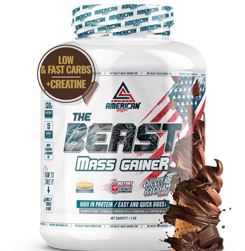 AS American Suplement | Mass Gainer | Alto en Carbohidratos y Proteínas | Ayuda a Subir de Peso | Aumenta la Masa Muscular | Contiene Creatina Monohidrato (2 kg (Paquete de 1), Chocolate)