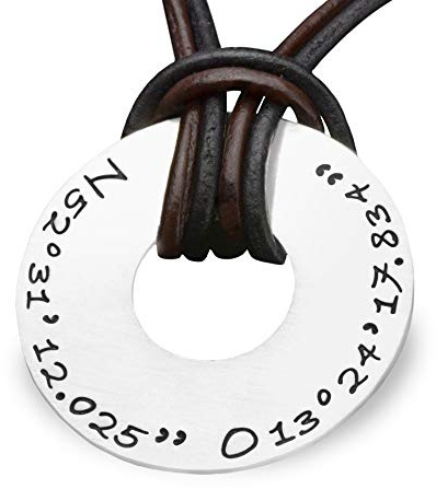 Männer Halskette Gravur Koordinaten personalisiert Herrenschmuck GEO MEN 925 Silber Lederband Männerschmuck Lieblingsort Geschenk Mann Freund Opa