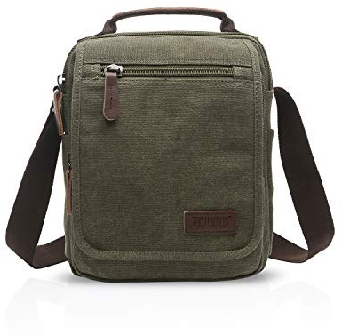 FANDARE Leinwand Umhängetasche Schultertasche Kuriertasche Canvas Messenger Bag für Herren Damen Klein Aktentasche Männer und Frauen Reise Arbeitstasche 9.7 Zoll Tablet Grün