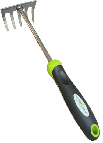 Garden GURU Stainless Steel Hand Rake Cultivator Tiller Tool - Stainless Steel for Ultimate Strength - Rust Resistant - Ergonomic Handle - Great for Gardening Cultivating Loosening Weeding Mulching