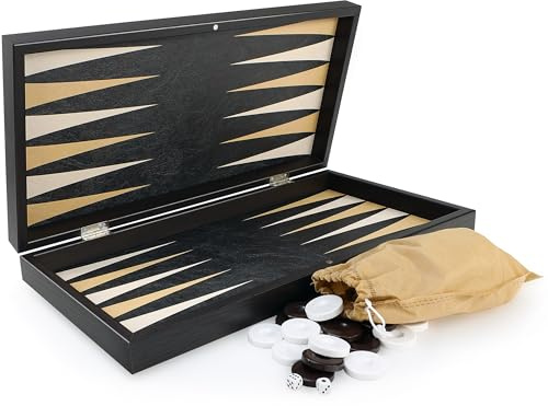 Luxus Backgammon XXL Spielbrett – Klassisches Brettspiel aus Holz & kratzfestem Kunstleder, 48 x 48,5 cm, klappbar mit Magnetverschluss, inkl. Steinen & Würfeln – Handarbeit aus der Türkei