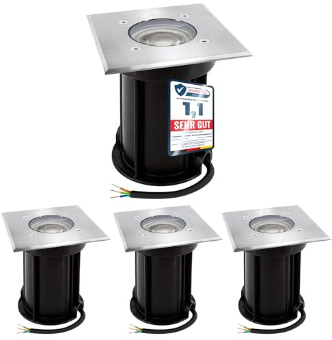 linovum 4 Stück LED Bodeneinbaustrahler außen 230V IP67 Strahler eckig GU10 2W warmweiß