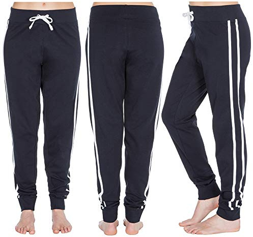 Metzuyan 100% Cotton Ladies Jogpants Sweatpants Tracksuit Bottoms Sports Gym Drawstring French Navy 10