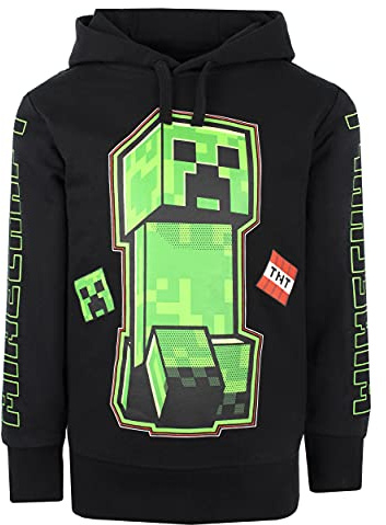 Minecraft - Manteau à Capuche Noir pour Garçons - Vêtements du Jeu avec Creeper pour Enfants - Age 9-10 Ans