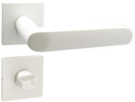 domino Türgriff Drückergarnitur WC - Badezimmer Set quadratische Rosette für Badezimmertüren Set WC - Rosetten-Garnitur Türbeschläge aus Aluminium Weiß DENVER-QR SLIM WHITE