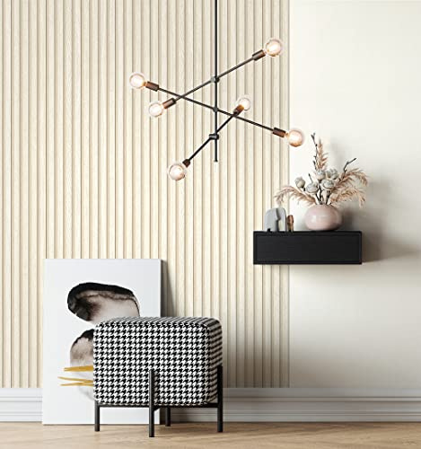 Newroom Tapete Creme Vliestapete Holz - Holztapete Skandi Beige 3D Paneele Lamellen Holzwand Modern Lamellenwand Naturholz inkl. Tapezier-Ratgeber