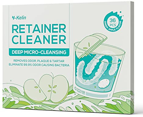 Y-kelin Retainer Cleaning Tablets-36 Tablets Retainer Cleaner 1 Month Supply-New Formulation Apple Flavor Denture,Mouth Guard Cleaner(Apple)