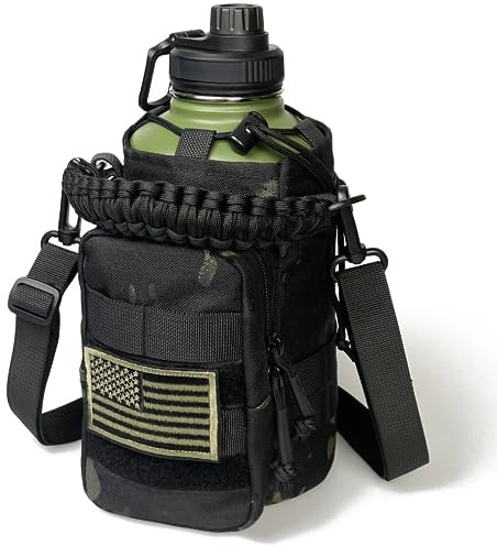 DEFUNX Borraccia termica da 1,8 litri, con manica, verde militare, con manico, borraccia sportiva in acciaio inox, per palestra, allenamento, escursionismo, mimetica, custodia nera