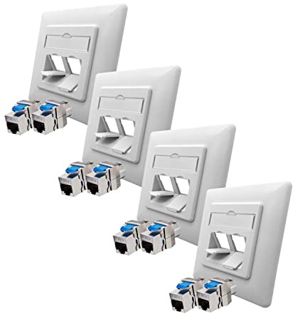ARLI Cat8.1 Netzwerkdose 4 Stück Keystone Dose 2 Port/Fach Netzwerk Datendose geschirmt Metall Gehäuse RJ45 Schnappverschluss LSA Snap In Montage