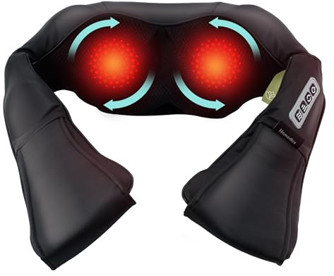 Homedics Shiatsu Nackenmassagegerät für Nacken & Schultern mit Wärme | Tiefengewebs-Massage, 3 Intensitäten, 3 Massageköpfe, Öl-Option, Zur Entspannung