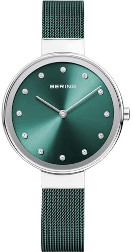 Bering Damen Quarz Uhr | Armbanduhr 34 mm Edelstahlgehäuse und Zifferblatt | Milanaisearmband | Saphierglas | 3 ATM | 12034