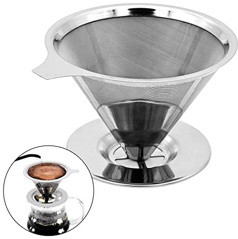 AIBAOBAO Pour Over Coffee Filter Stainless Steel Reusable Coffee Dripper Paperless Drip Cup Coffee Maker Coffee Filter, Reusable Paperless Permanent Drip Cone for 1-3 Cups