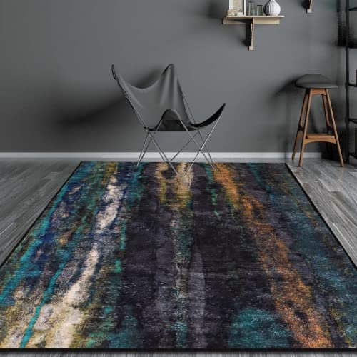 Rururug Moderner Teppich für Wohnzimmer 120x160CM - Pflegeleicht - Dunkelgrün, Schwarz, Grau, Braun, Duck Egg - Meliert Abstraktes Muster rutschfeste Waschbare Teppich
