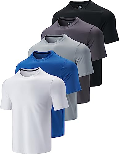 5 Pack Men’s Active Quick Dry Crew Neck T Shirts | Athletic Running Gym Workout Short Sleeve Tee Tops Bulk (Set 6, X-Large)