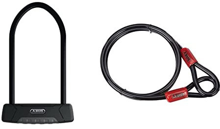 ABUS Bügelschloss Granit XPlus 540 + SH B-Halterung - Fahrradschloss mit XPlus Zylinder & Schlaufenkabel Cobra 12 - Sicherung für Fahrrad- und Motorrad-Zubehör - 1,8 Meter lang, 12 mm stark