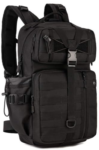 HUNTVP Tactical Backpack 30L, Military Backpack Mens Rucksack Molle Black Back Pack Travel Trekking Pack Tool Bag Army Backpacks for Men Women Sports Outdoor Camping Hiking Mountaineering
