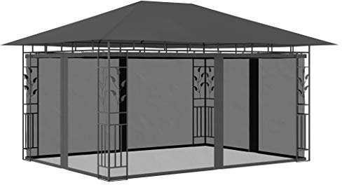 Pavillon mit Moskitonetz, Chusui Faltpavillon, Pergola, Partyzelt, Standmarkise, Sonnenzelt, Garten Pavillion, Grillpavillon, 4x3x2,73 m Anthrazit 180 g/m²