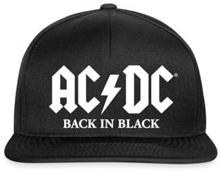 Spreadshirt AC/DC Back in Black Album White Logo Snapback Cap, One Size, Black/Black