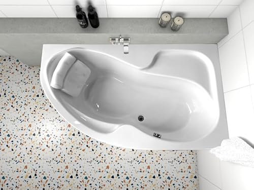 ECOLAM® Eckbadewanne WELA 160x100 cm RECHTS | Badewanne Acrylwanne Sanitäracryl + Schürze + Kopfkissen Sole + Ablaufgarnitur Ab- und Überlauf Automatik Füße | rutschfest pflegeleicht
