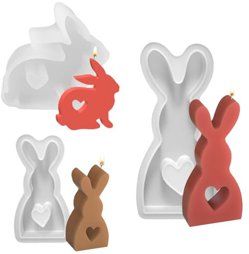 3 Stück Silikonform Ostern, 3D Kaninchen Gießform Ostern, Silikonformen Gießformen, Hasenform für Ostern, DIY Hasenform für Seifenform, Sojawachs Kerzen, Ostern Hase Backform, Kerzenform Silikon