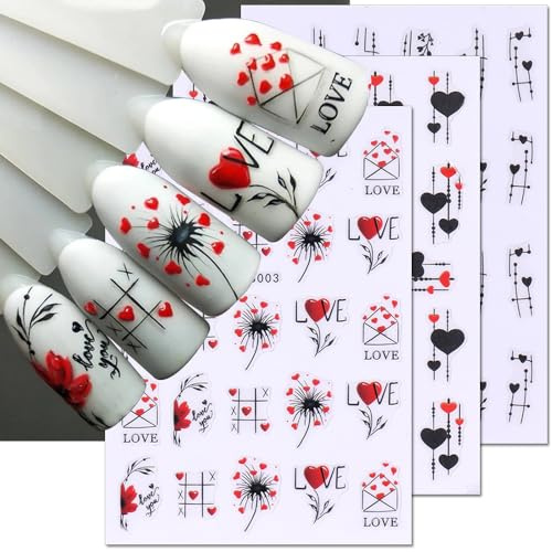 3D Süß Herz Nagelsticker Valentinstag Nageldesign Geometrische Linien Herz Nagelaufkleber Selbstklebend Nagel Sticker Valentine Nail Art Stickers Nagel Aufkleber Heart Nail Sticker Nägel für Frauen