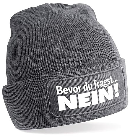 Herzbotschaft Beanie Strickmütze mit Spruch | Bevor du fragst... Nein | Farbwahl | Unisex SoftTouch angenehm weiche und warme Wintermütze | OneSize Einheitsgröße für Erwachsene
