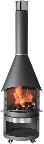 asado® Garten-Grillkamin | Fuego | Ø70 x (H) 226 cm | Edelstahl Grillrost Ø 46cm | Feuerstelle | Terrassenofen | Garten | Ofen | Design | Stahl hitzebeständig lackiert | schwarz