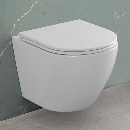 Wc sospeso con risciacquo a vortice e copriwc soft-close, sistema di scarico a parete, serie TAO