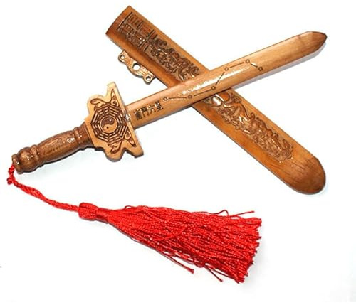 Jcxdxd La espada de madera de melocotón artesanía estilo chino taoísmo arma mágica misteriosa poder oriental espada apotropaica modelo juguete Feng Shui adornos tallados a mano melocotón tamaño