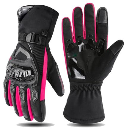 Ordaba Gants de moto 2024 coupe-vent et imperméables - Gants de moto d'hiver anti-chute épais pour homme et femme (rose, taille S)