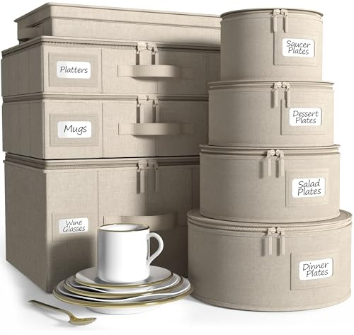 Sorbus China Storage Containers Hard Shell - Glass & Dish Storage Containers for Transport, Moving, Party - 8 Pc Stackable Plate Storage Set for Dinnerware, Mugs, Cups - Felt Plate Protectors Included