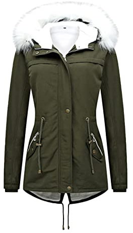 KOG Winterjacke Damen Dufflecoat Winter Daunenjacke Baumwolle Fahrradmantel Einfarbig Oberteil übergangsmantel Gutscheine Vintage Strickjacken Warm Frau Teddyfleece Jacke Prime Armeegrün XXL