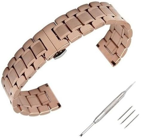 Orologio in metallo in acciaio inox, Cinturini for orologi 12 14 16 18 19 20 21 22 24mm Cinturino for orologio in metallo a doppia funzione con testa piatta/gomito con fibbia a farfalla(Rose Gold,16mm