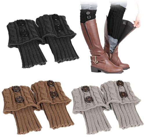 UILYNIU 3 Paires Bouton Crochet Jambières Guêtres Femme Jambières Guêtres Fille Hiver Chaudes Courte Chaussettes Boot 3 Différentes Couleurs Design chaud et confortable
